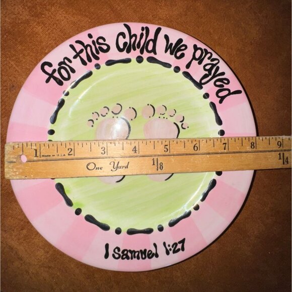 Baby Keepsake Plate With Footprints For This Child We Prayed 1 Samuel 1:27 - Picture 4 of 4